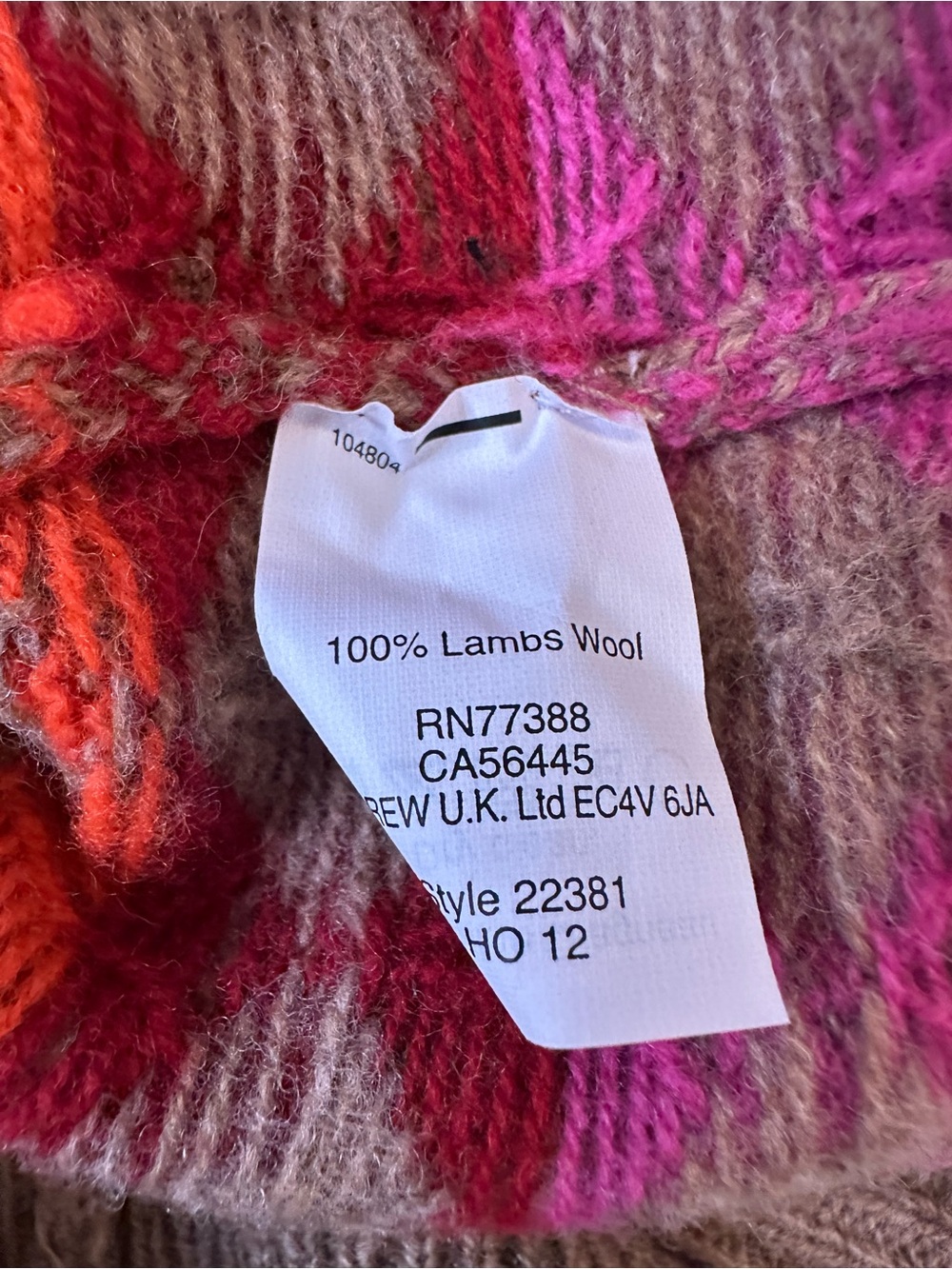 J. Crew Brown Argyle Crewneck Sweater with Pink & Orange Accents - Picture 4 of 6